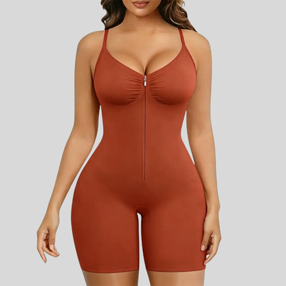 Women Tummy Control Zip-Up Shapewear Bodysuit Breathable Stretch Mesh