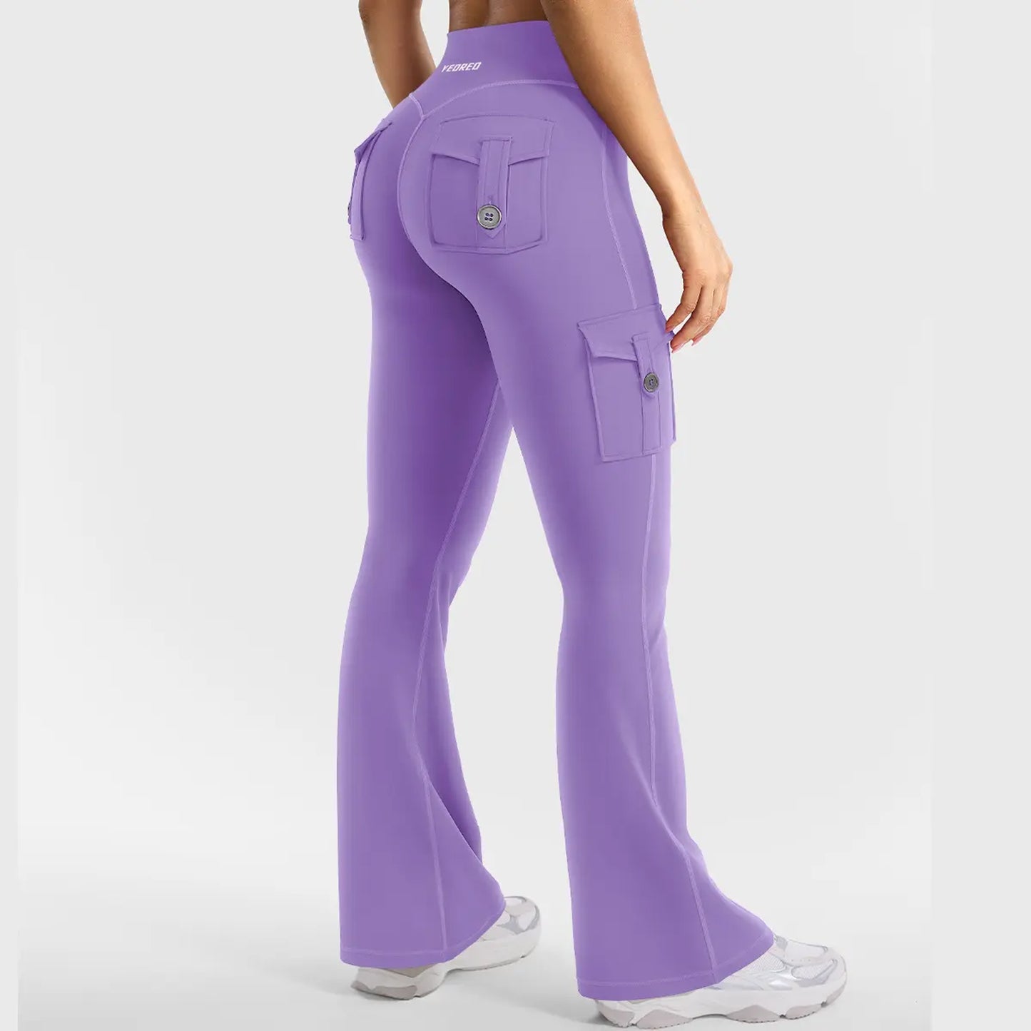 Women's Workout Flare Leggings with Pockets Hidden Scrunch High Waisted Cargo Gym Yoga No Front Seam Leggings Flared Joggers Fitness Outfit Camouflage Sports Pants