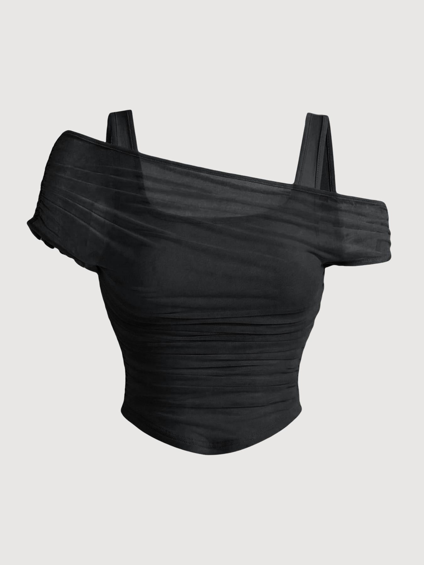 Women's Asymmetric Neckline Ruched Crop Top