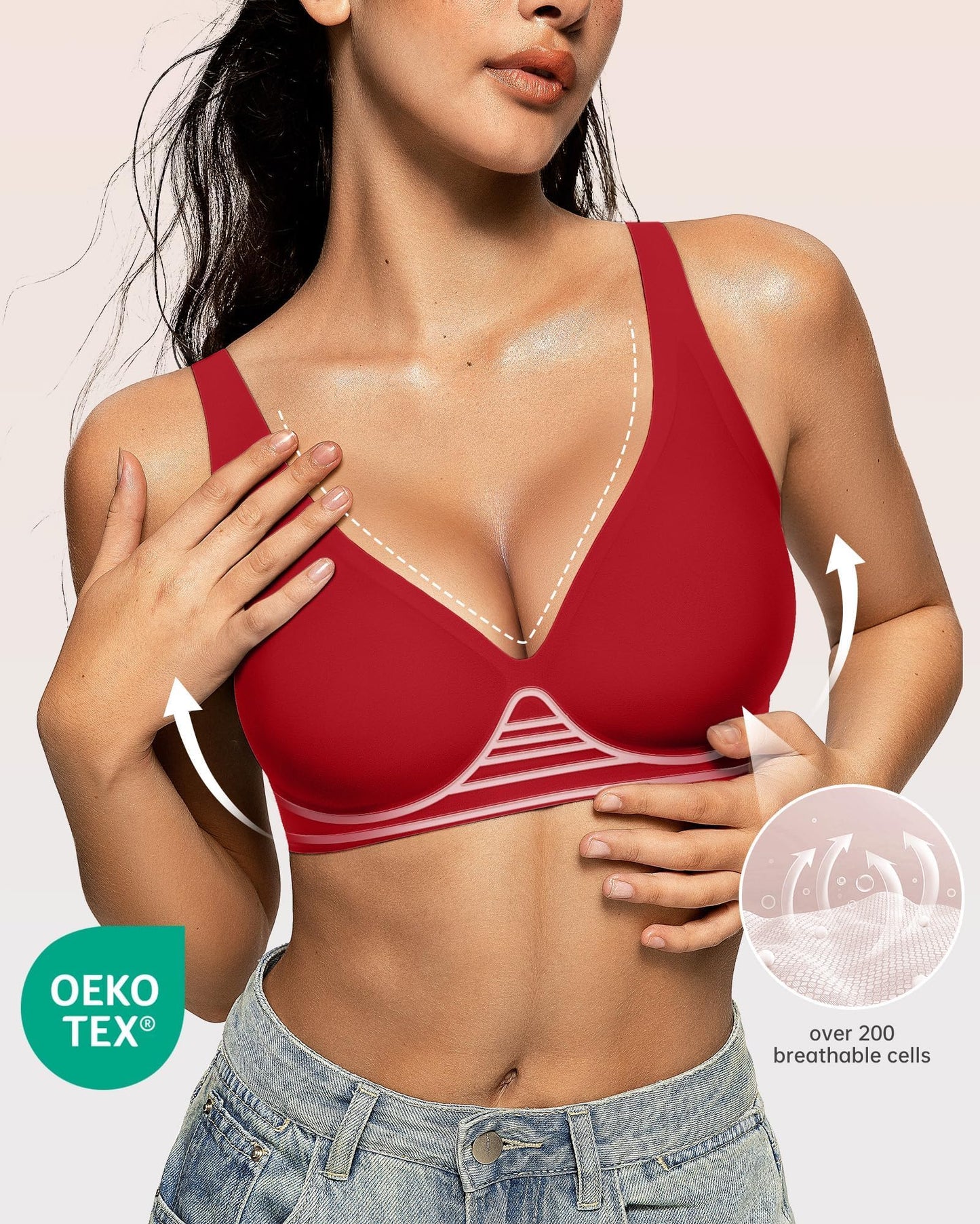 Wireless Polka Dots Deep V Seamless Bras
