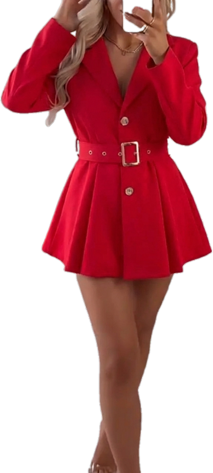 ⏰Final 2-Hour Clearance🔥Women Laple Collar Rhinestone One-piece Jumpsuit Dress with Belt