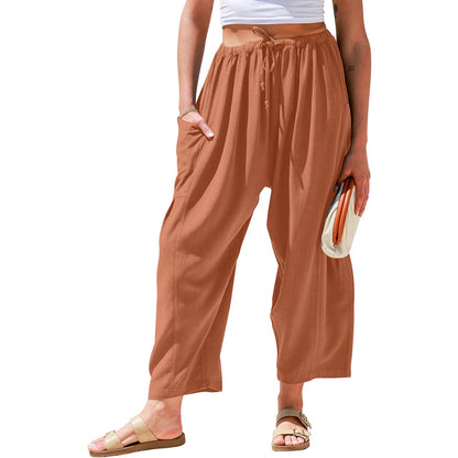 Womens Linen Blend Wide Leg Pants
