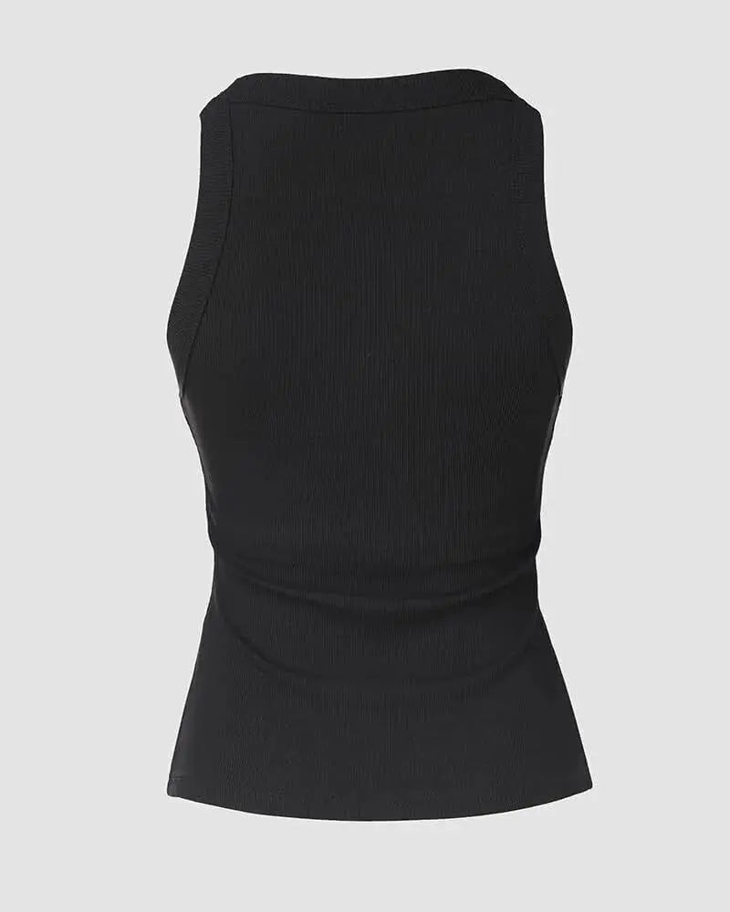 💥Round Neck Built-in Bra Ribbed Tank Top