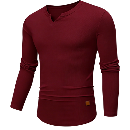 Mens Long Sleeve Muscle V-Neck Longline Ribbed Tee Shirts