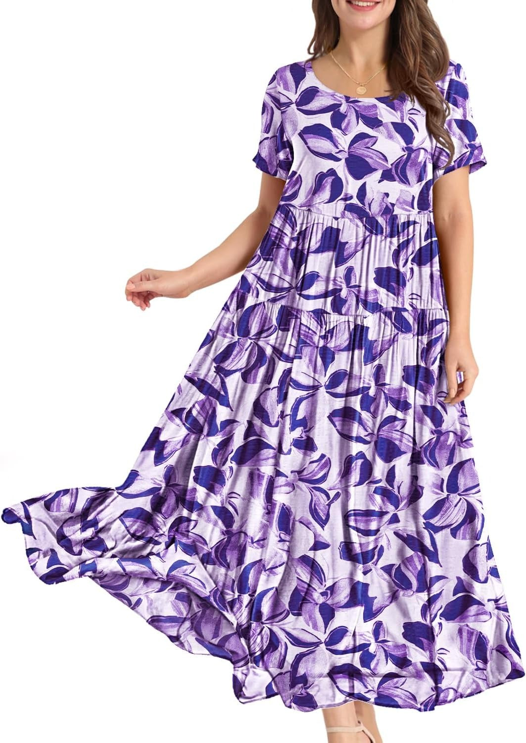 Women Casual Loose Bohemian Floral Dress Maxi Summer Beach Dresses