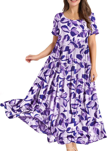 Women Casual Loose Bohemian Floral Dress Maxi Summer Beach Dresses