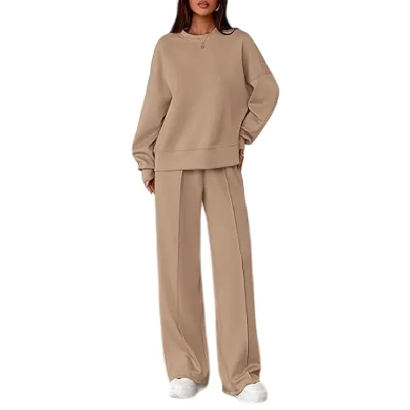 Women Spring & Fall Long Sleeve Wide Leg Pants Sweatsuit