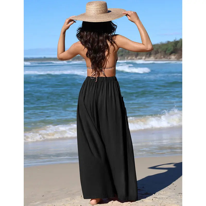 Women Casual Linen Blend Palazzo Pants