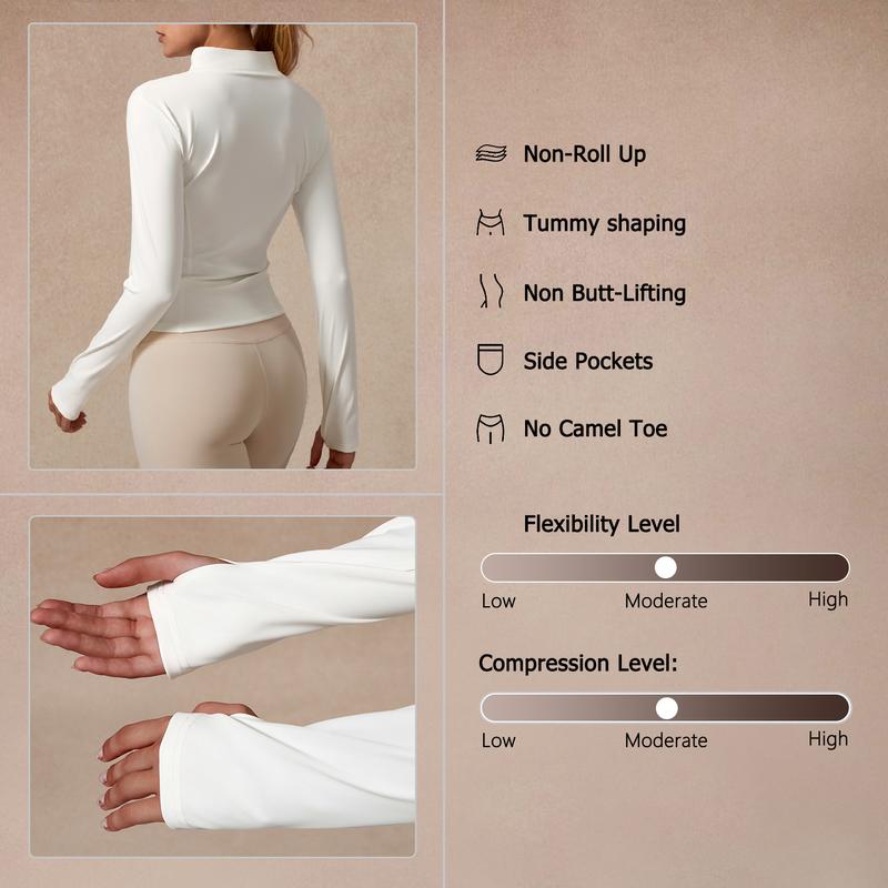 Womens Full Zip Long Sleeved Sports Jacket Slim Fit Quick Dry Stretch Fabric with Thumb Holes for Running Yoga Gym Workout Outfits Activewear