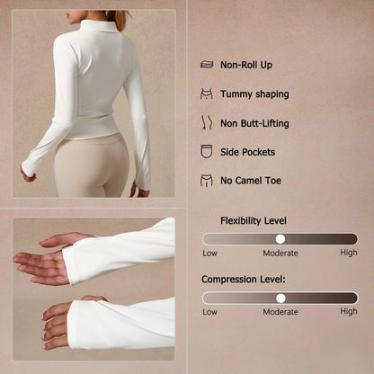Womens Full Zip Long Sleeved Sports Jacket Slim Fit Quick Dry Stretch Fabric with Thumb Holes for Running Yoga Gym Workout Outfits Activewear