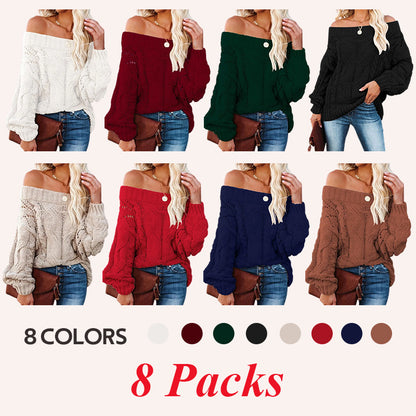 Women'S Plain Textured Off Shoulder Sweater