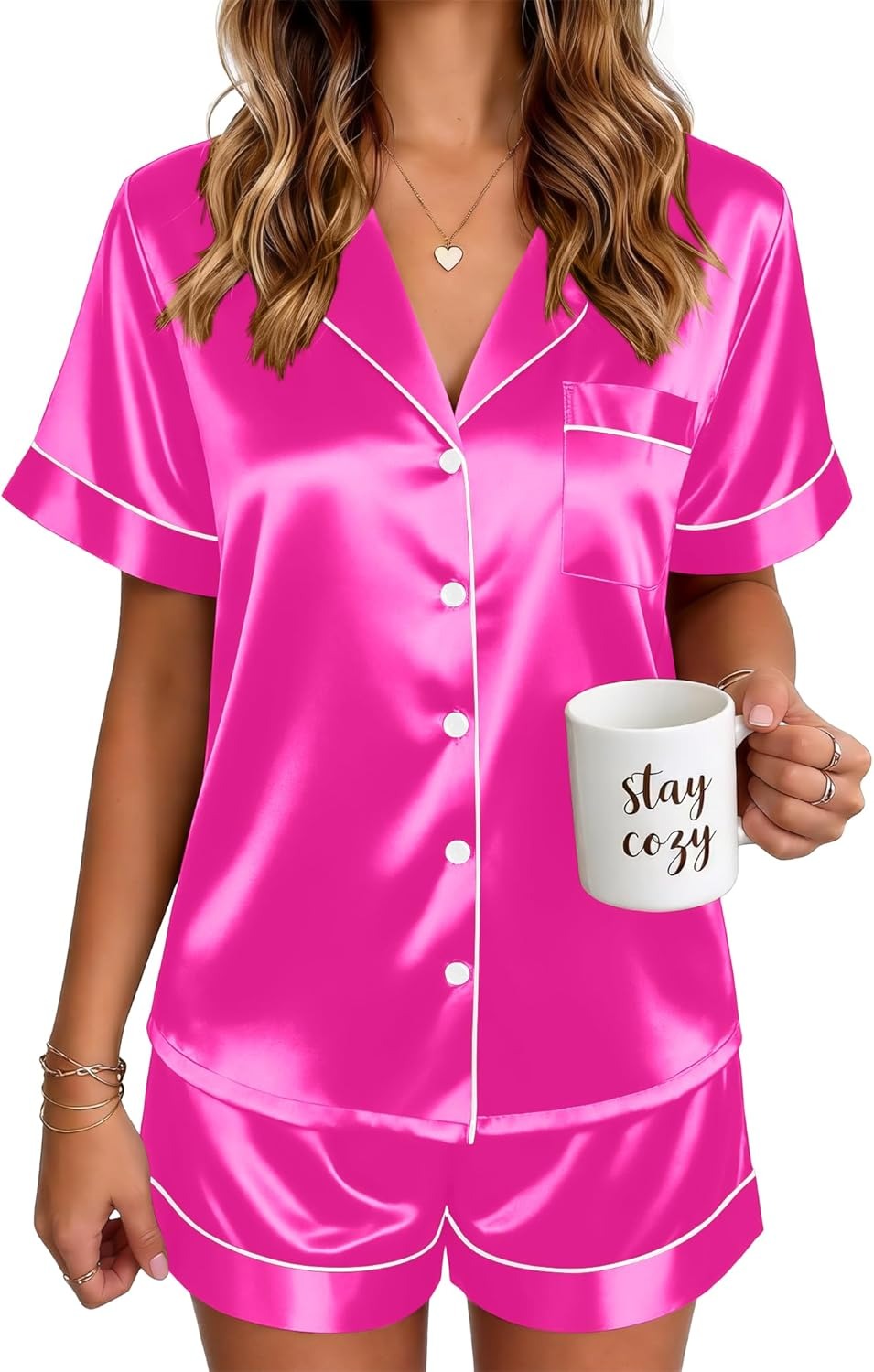 🔥Women's Silk Pajamas for Women Short Sleeve Button Down Sleepwear