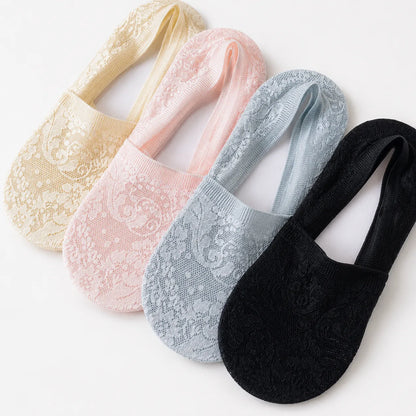 Breathable Cotton Floral Lace No-Show Socks