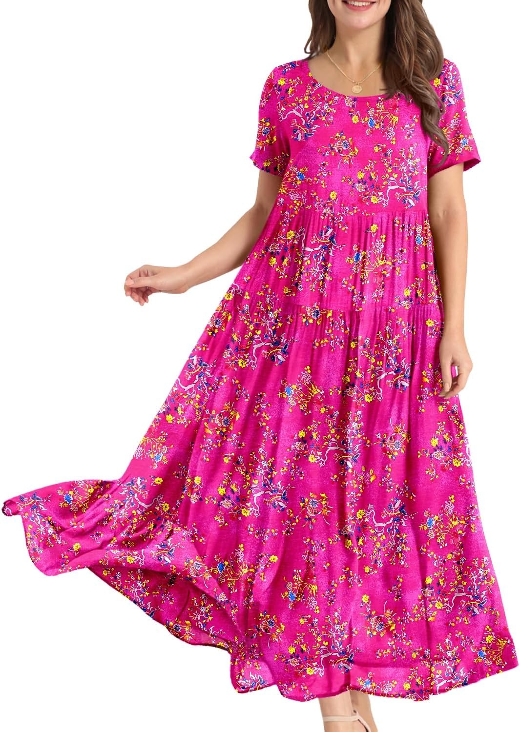 Women Casual Loose Bohemian Floral Dress Maxi Summer Beach Dresses