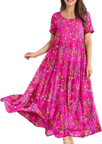 Women Casual Loose Bohemian Floral Dress Maxi Summer Beach Dresses