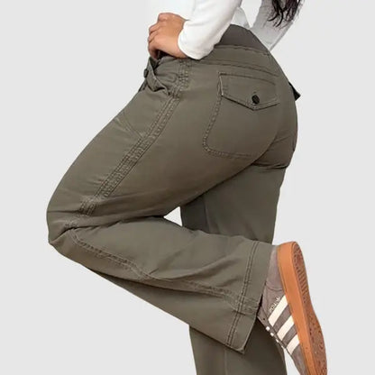 Solid Seam Detail Drawstring Mid Rise Straight Leg Pants