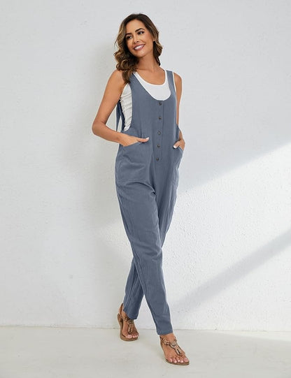 Womens Overalls Cotton Linen Loose Jumpsuits
