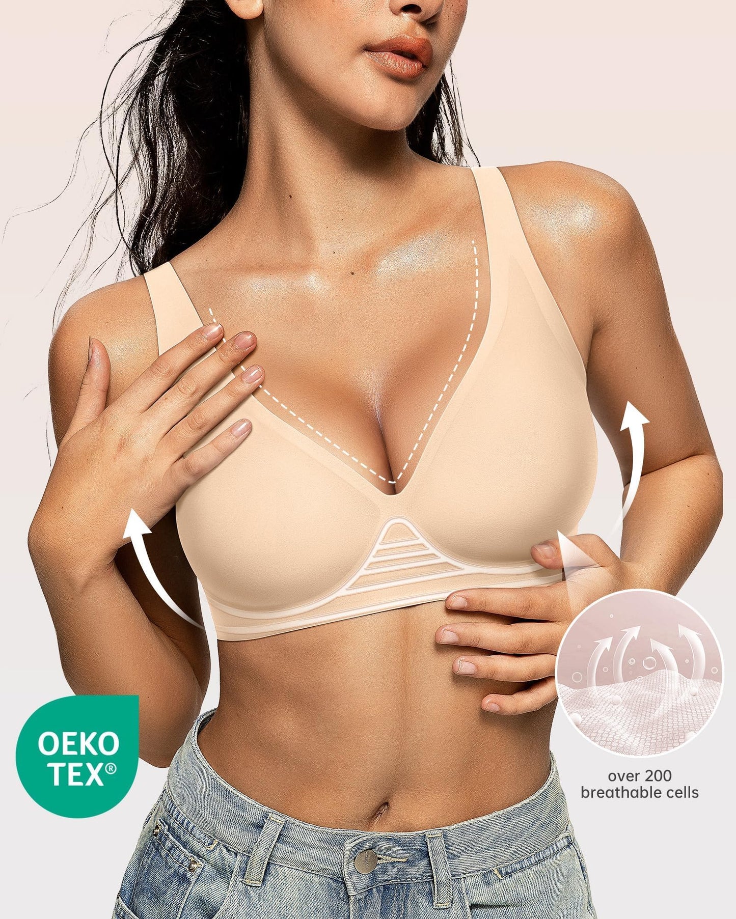 Wireless Polka Dots Deep V Seamless Bras