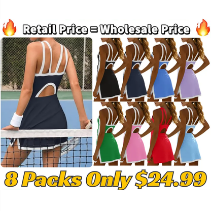 Womens Tennis Mini Dress with Built-in Shorts & Bra Golf Dress