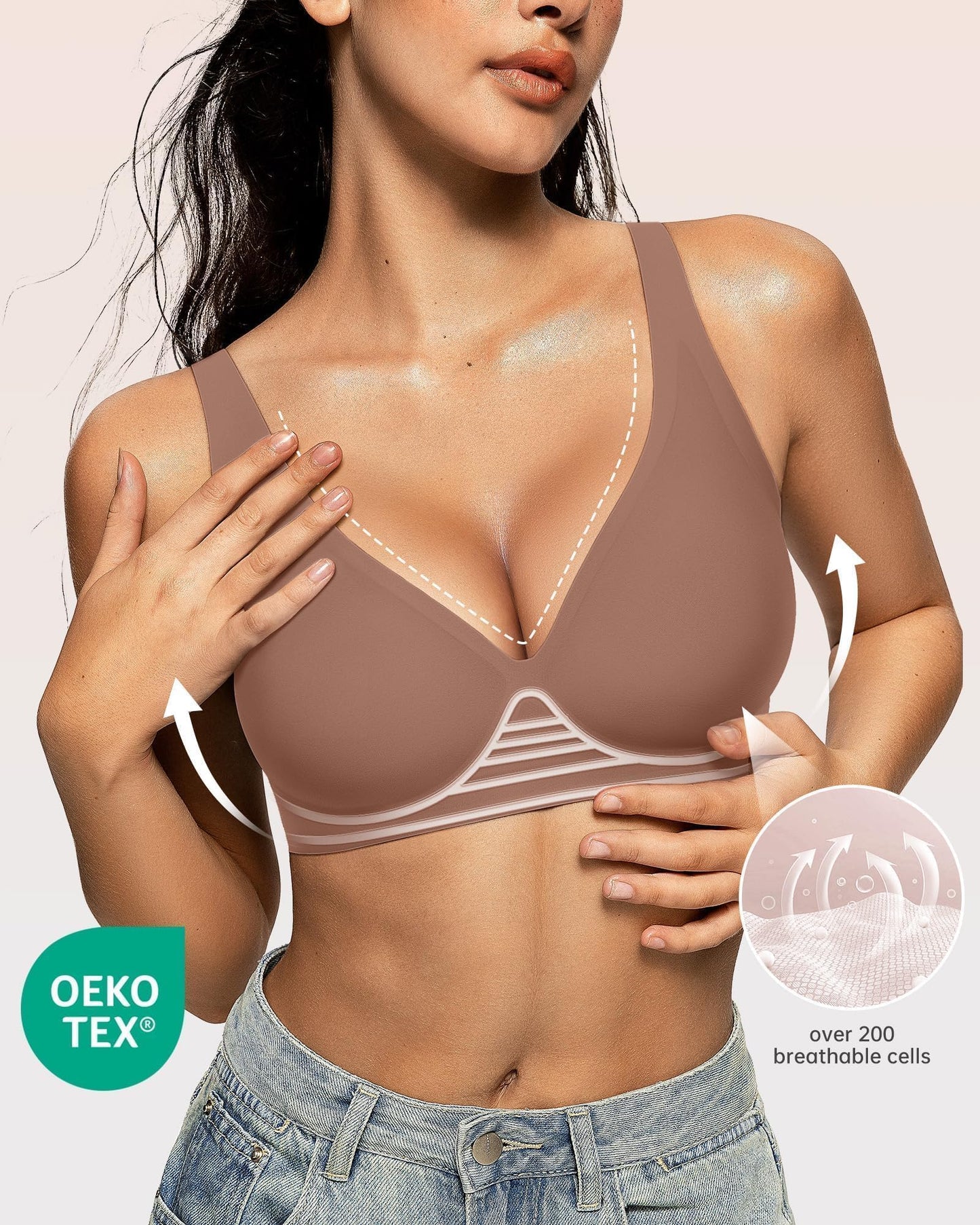 Wireless Polka Dots Deep V Seamless Bras