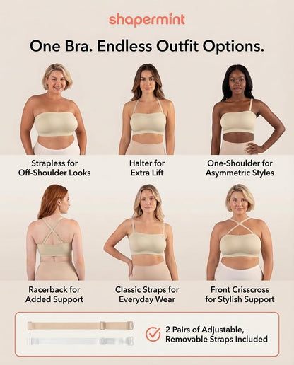 Truekind Wireless Strapless Bandeau Bra Anti-Slip Removable Convertible Straps