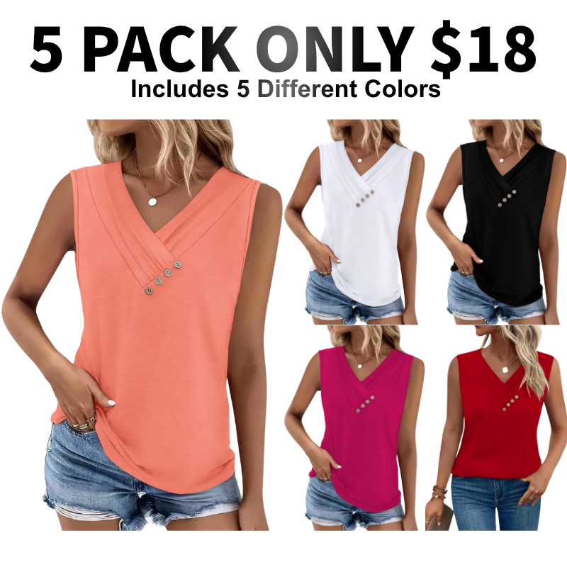 Last day discount🔥🔥Women Summer Button Down V Neck T Shirts Sleeveless Loose Fit Fashion Tops