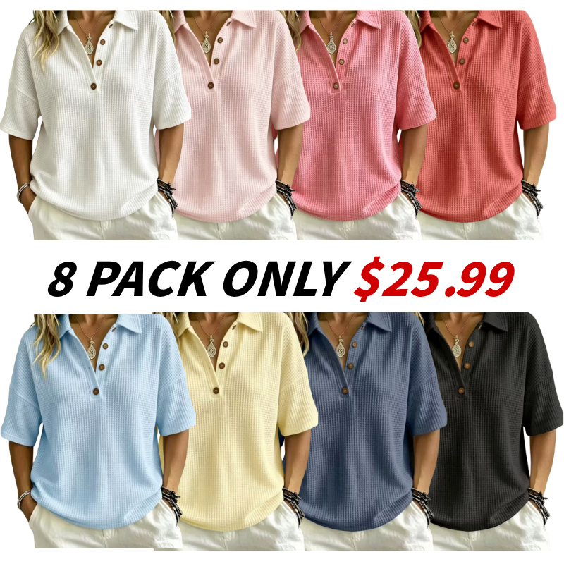 🔥Women's Button-Up Waffle Short Sleeve Shirt