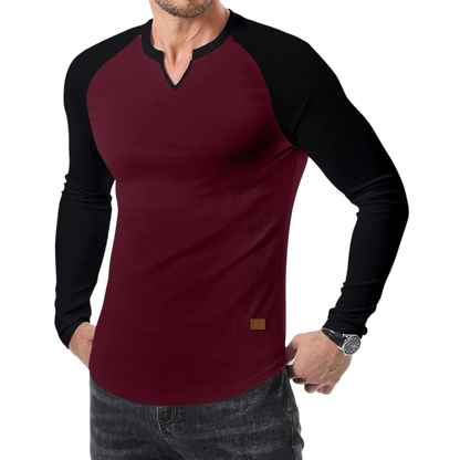 Mens Long Sleeve Muscle T Shirts Casual V-Neck Longline Ribbed Tee Shirts