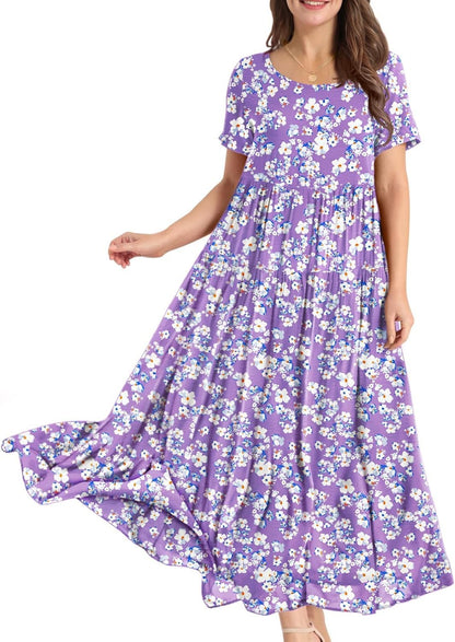 Women Casual Loose Bohemian Floral Dress Maxi Summer Beach Dresses