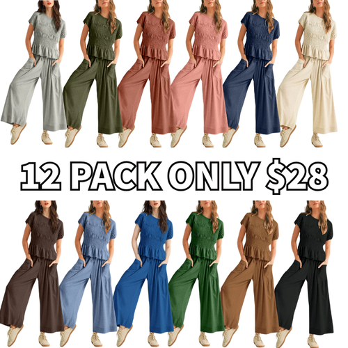 Women’s High-Waisted Lounge Outfit with Pockets Casual Boho Matching Set