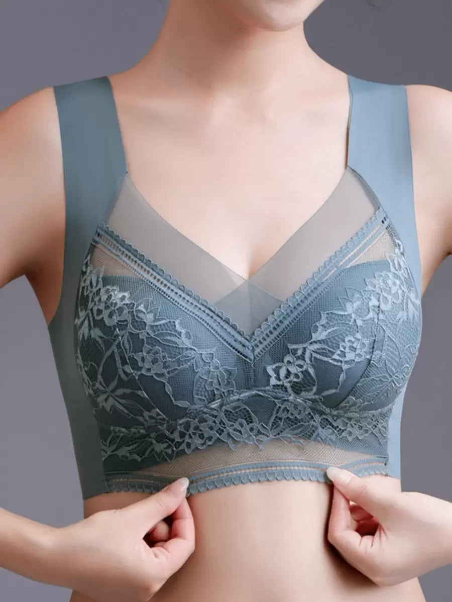 Women'S Plain Contrast Lace BraSoftBreathable Push Up Bra U