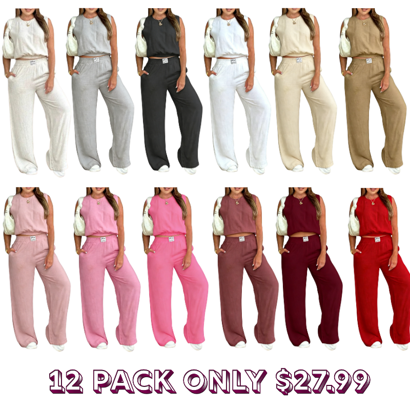 Women's Solid Color Tank Top & Wide Leg Pants Set