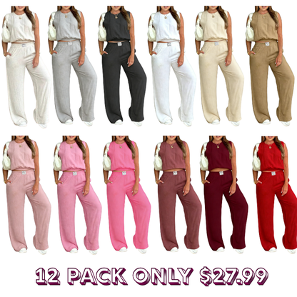 Women's Solid Color Tank Top & Wide Leg Pants Set