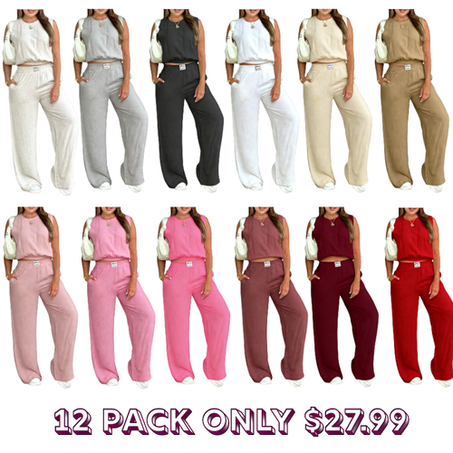 Women's Solid Color Tank Top & Wide Leg Pants Set