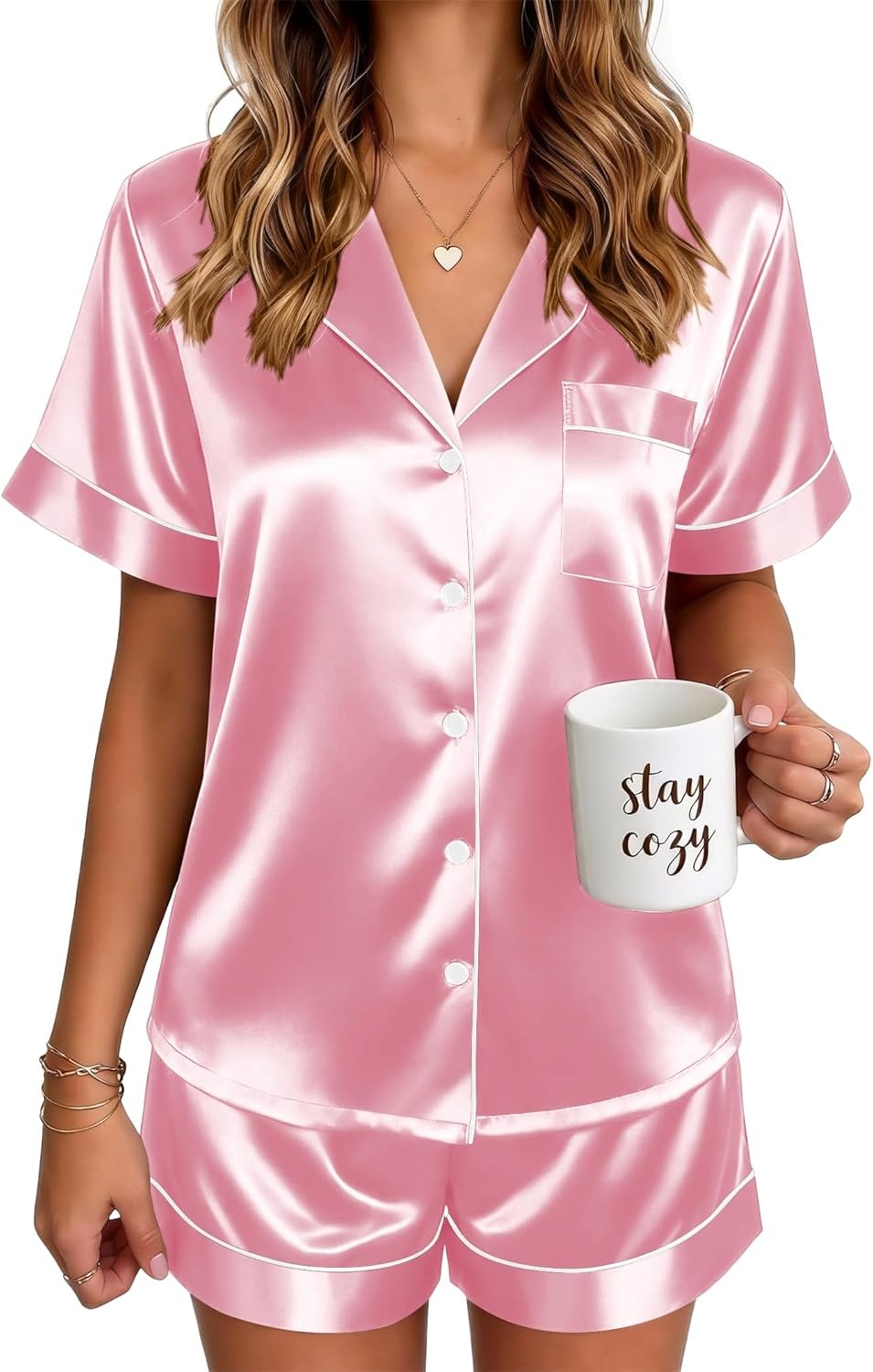 🔥Women's Silk Pajamas for Women Short Sleeve Button Down Sleepwear