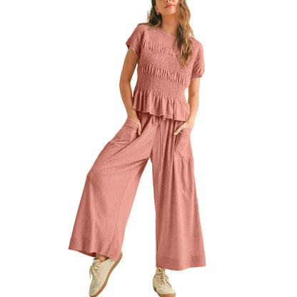 Women’s High-Waisted Lounge Outfit with Pockets Casual Boho Matching Set