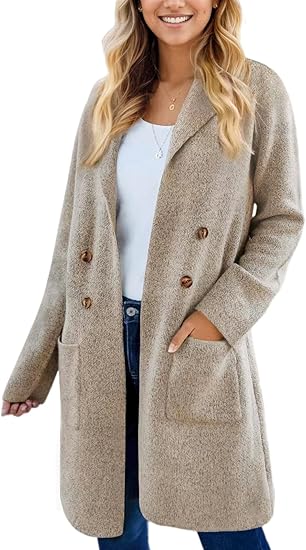 Women Fall Long Cardigan Sweater Trendy Knit Jacket Coat Dressy Blazer Coatigan