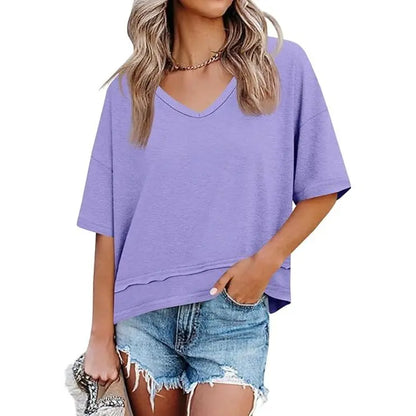 Womens Short Sleeve Shirts Summer V Neck Casual Top