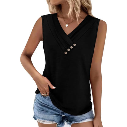 Last day discount🔥🔥Women Summer Button Down V Neck T Shirts Sleeveless Loose Fit Fashion Tops