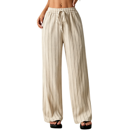 Women's Striped Waist-Tie Loose Pants