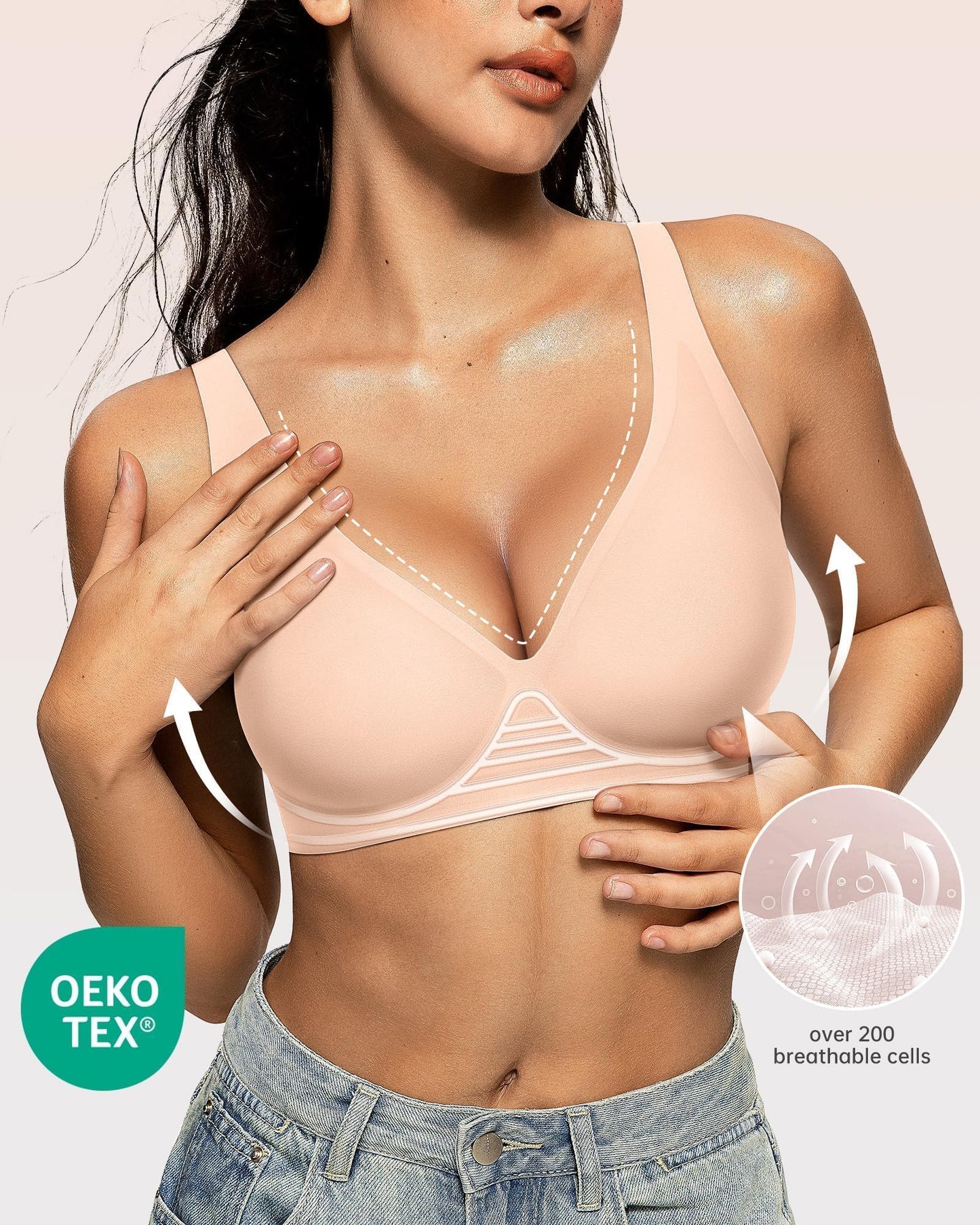Wireless Polka Dots Deep V Seamless Bras