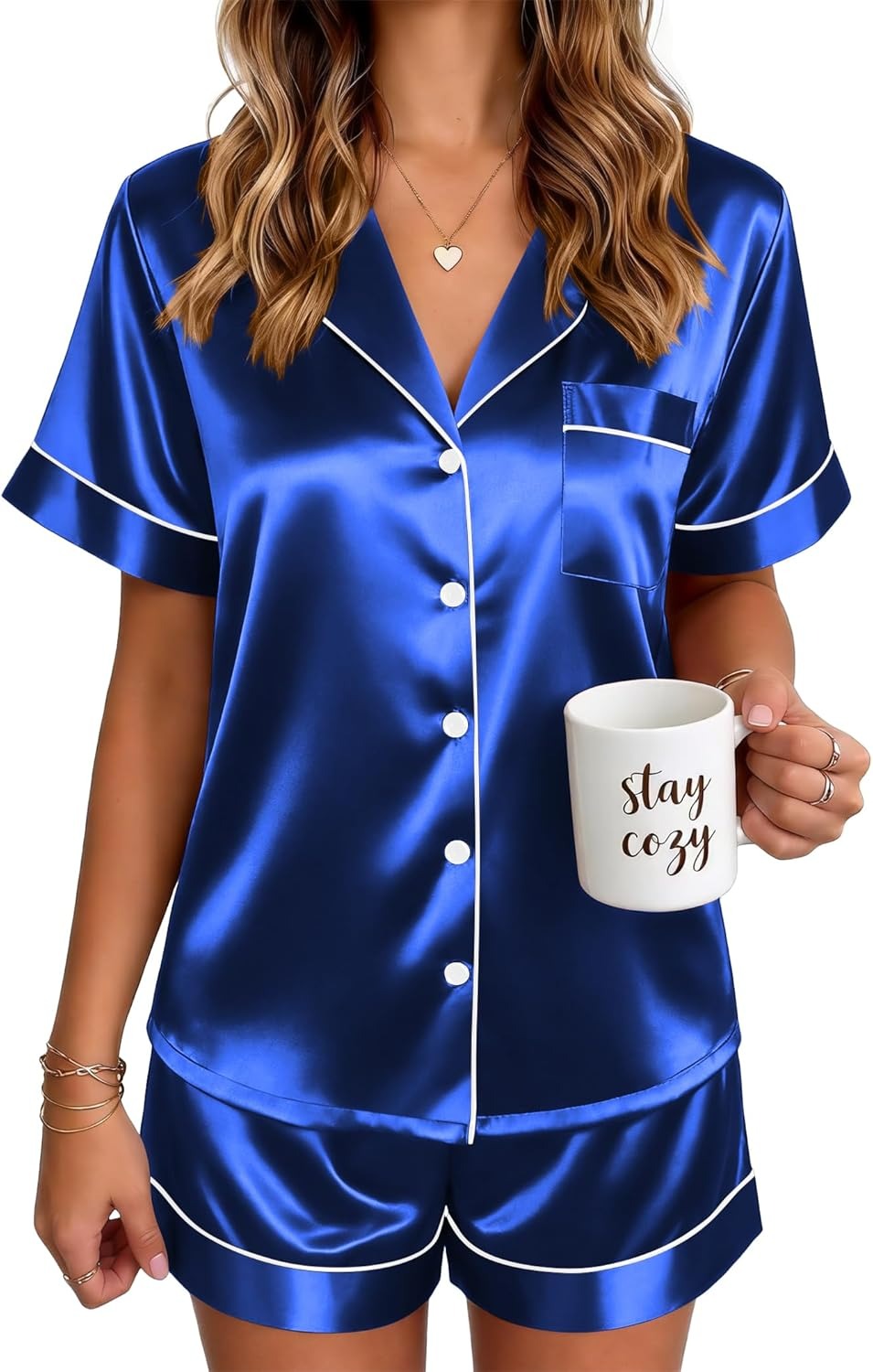 🔥Women's Silk Pajamas for Women Short Sleeve Button Down Sleepwear