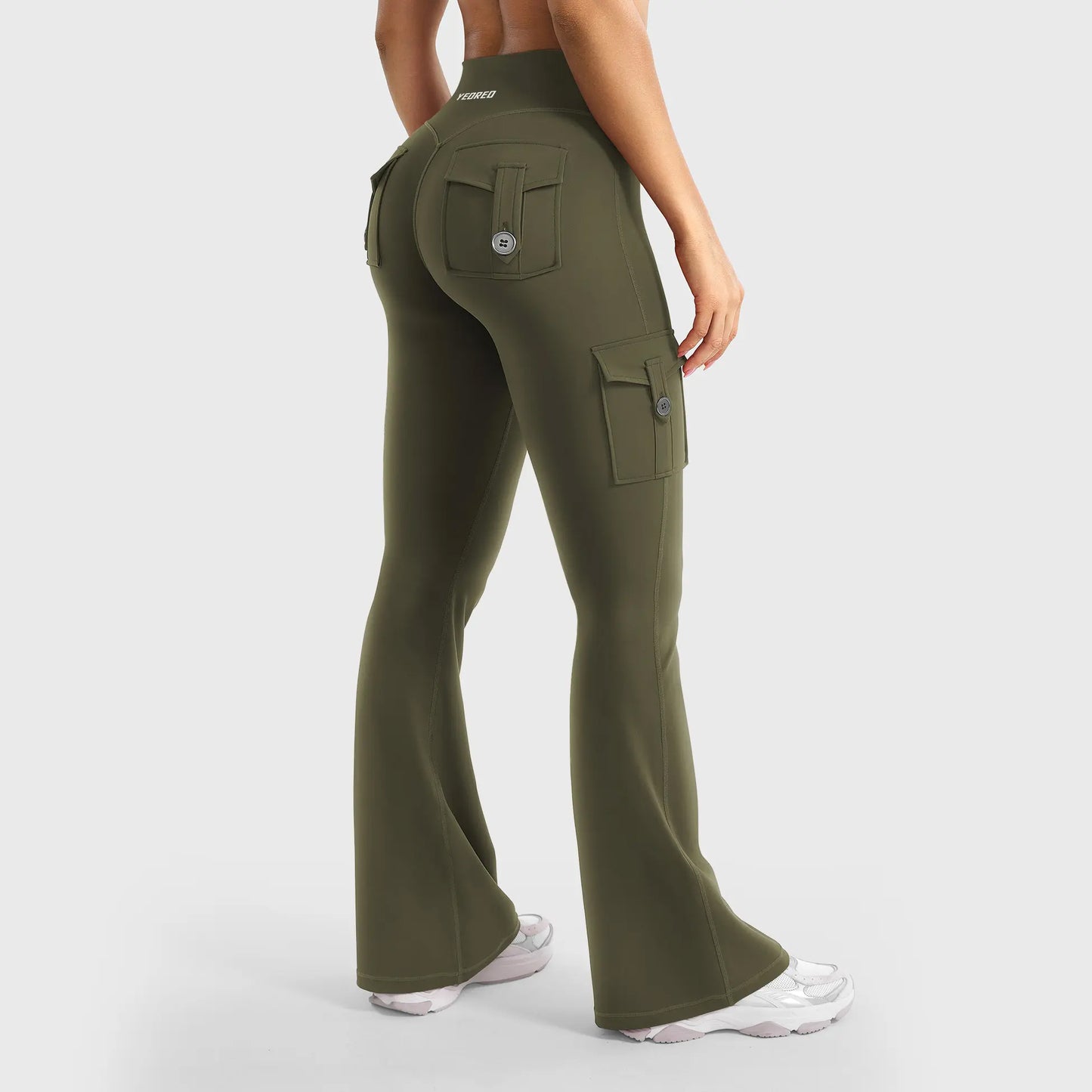 Women's Workout Flare Leggings with Pockets Hidden Scrunch High Waisted Cargo Gym Yoga No Front Seam Leggings Flared Joggers Fitness Outfit Camouflage Sports Pants