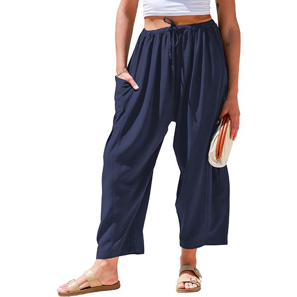 Womens Linen Blend Wide Leg Pants