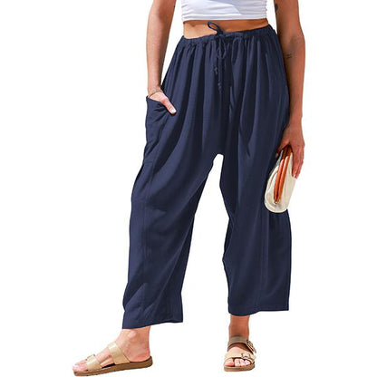 Womens Linen Blend Wide Leg Pants