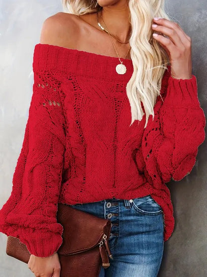 Women'S Plain Textured Off Shoulder Sweater
