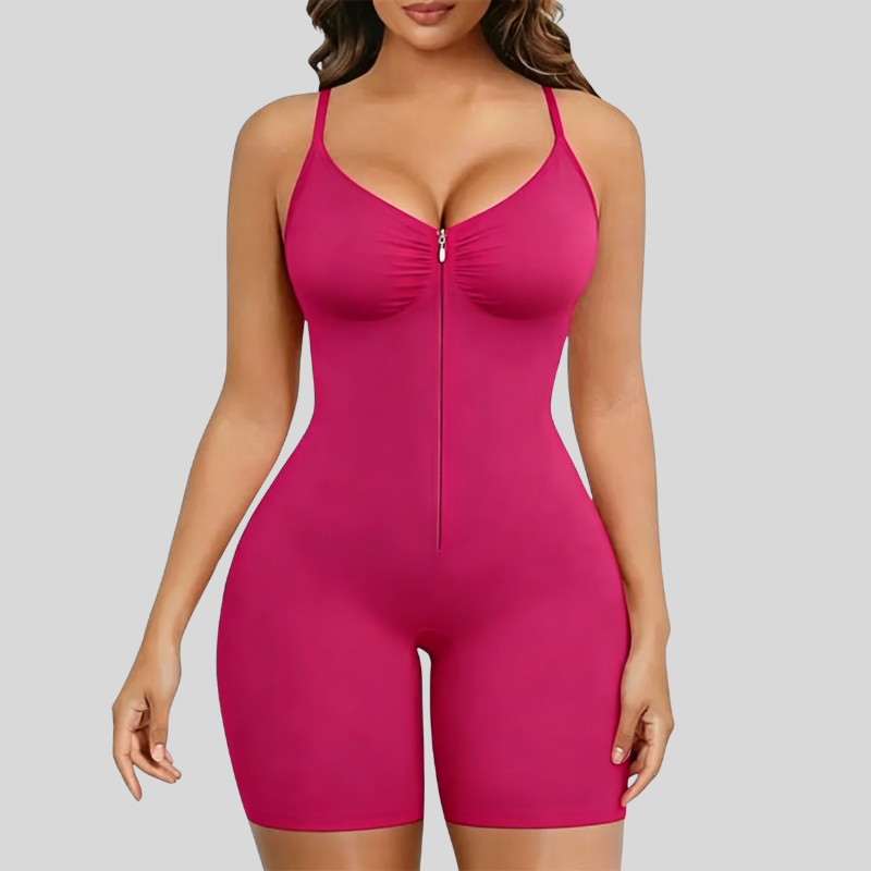 Women Tummy Control Zip-Up Shapewear Bodysuit Breathable Stretch Mesh