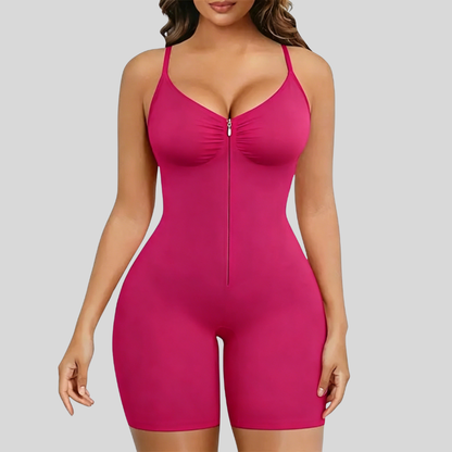 Women Tummy Control Zip-Up Shapewear Bodysuit Breathable Stretch Mesh