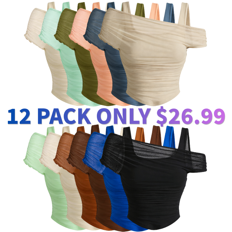 Women's Asymmetric Neckline Ruched Crop Top