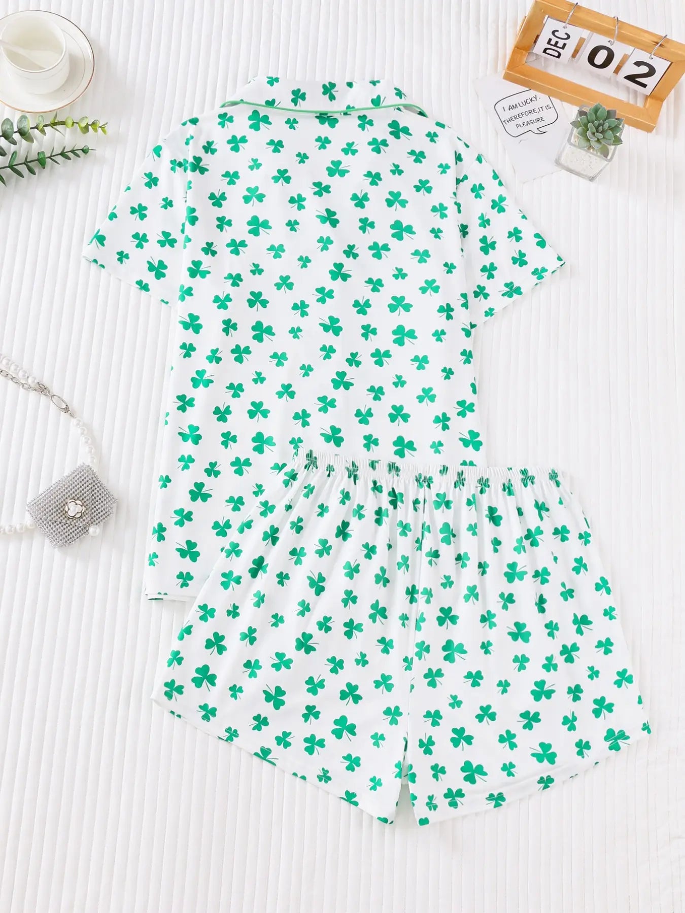 Women's Bow Full-Print Design Two-Piece Sleepwear Set